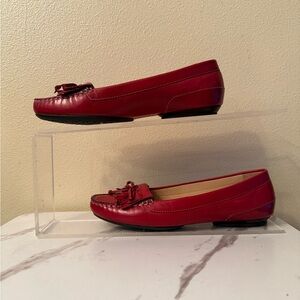 Cole Haan Red Fringe Leather Loafers, Size 6-1/2, NIB